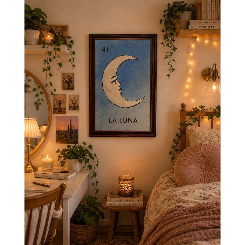 Sapna Shah Framed Wall Art Small Blue La Luna Crescent Moon Print